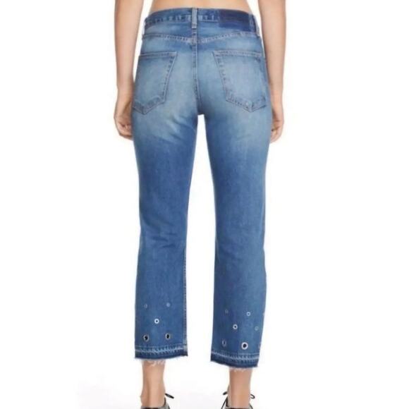 Rag & Bone Cropped Jeans Studded Grommet Straight Leg Eyelet Raw Hem Denim Sz 26 - Picture 2 of 11